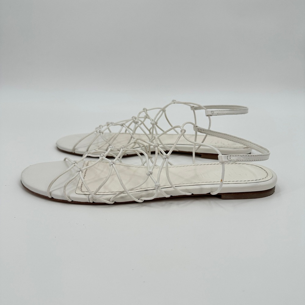 STAUD Gio Knot Sandals White Leather Strappy Cage Flat Sandals Women's 41 / US - Picture 7 of 8